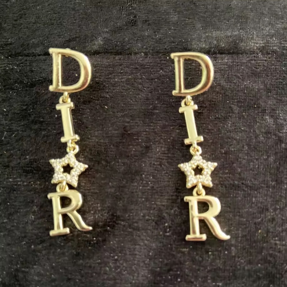 Vintage Gold Star Letter Drop Earrings - Picture 2 of 6